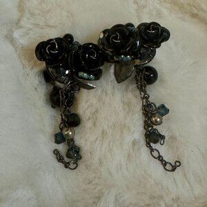 Black Rose Drop Clip-on Earring